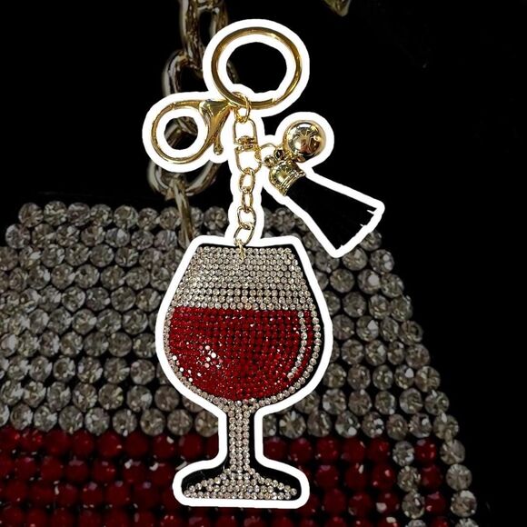Adorable Rhinestone Wine Glass Keychain with Backpack Charm - Picture 3 of 5